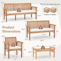 Ensemble de canapés de jardin en teck avec table basse, 6 places, résistant aux intempéries, mobilier de patio contemporain