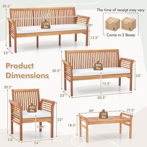 Ensemble de canapés de jardin en teck avec table basse, 6 places, résistant aux intempéries, mobilier de patio contemporain - Product Image 6