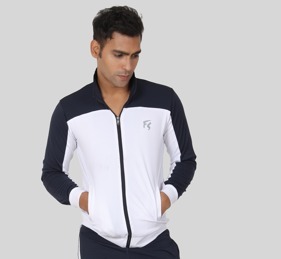 Chaqueta cortavientos para hombre con bloques de color azul y blanco, con cremallera, ligera, para ropa de calle. - Product Image 1