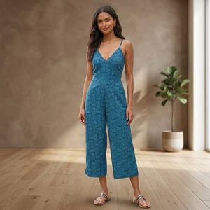 V Neck Printed Spaghetti Strap Jumpsuit Sleeveless <b>Loose</b> Fit Breathable Summer Woven Casual Midi <b>Dress</b> - Product Image 4