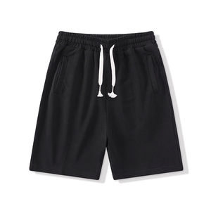 Pantalones Cortos Bermuda de Algodón Negro Sólido para Hombre, Cierre con Cordón, Estilo Casual, Cintura Media, Bolsillos, Tejido Transpirable - Product Image 1