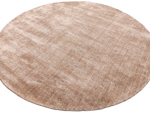 Alfombra Redonda de Bambú y Seda Tejida a Mano – Beige Champán, Decoración Minimalista - Product Image 1