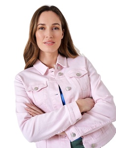Veste en jean délavé rose pour femme, boutonnée, manches longues, décontractée, couleur unie, en coton, style printemps - Product Image 1