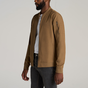 Solid Color Full Zipper Men's Winter Bomber <b>Jacket</b> with <b>Canvas</b> Fabric Front Logo Premium Quality Lightweight - Product Image 4