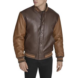 Men's Brown PU Leather Bomber <b>Jacket</b> With Button Closure Regular Fit Casual Style Turn-down Collar Autumn Wear - Product Image 6
