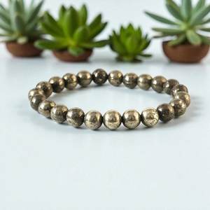 Natural Pyrite Beaded <b>Bracelet</b> Polished Stone Stretch Wrist Jewelry Unisex Crystal Craft Gift - Product Image 1