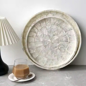 <b>Round</b> mother-of-pearl inlaid <b>tray</b> for holding glasses. A serving <b>tray</b> for the family kitchen, available in various designs. - Product Image 2