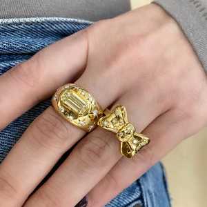 Dome Statement <b>Rings</b> 14K 18K Solid Gold Emerald Light Yellow Diamond Starburst Flush Set Lab Grown Heavy <b>Chunky</b> Cocktail Jewelry - Product Image 4
