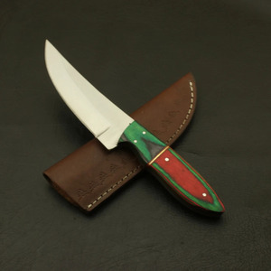 Cuchillo de Caza y Camping EDC de Hoja Fija de Acero al Carbono Hecho a Mano, Mango de Madera Pakka Roja y Verde, Funda de Cuero, Directo de Fábrica - Product Image 4