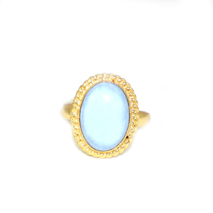 แหวนทองชุบ 22K รูปไข่ประดับพลอยโอปอลสีน้ำเงินสไตล์คลาสสิก ขนาดฟรีไซส์ สำหรับผู้หญิงและเด็กผู้หญิง ขายส่งจำนวนมาก - Product Image 1