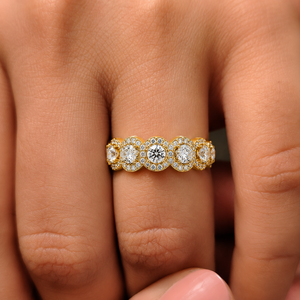 Classic Halo Full Eternity Band Ring 14k Gold Luxury Cluster Wedding Band Rings Round Cut Lab Grown Diamond Engagement Rings - Product Image 2