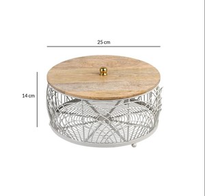 Panier à fruits décoratif, durable, écologique, en métal, avec couvercle en bois |   Corbeille à fruits moderne pour le salon et la cuisine |   Table - Product Image 4