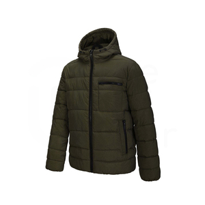 Veste matelassée à capuche pour homme, vert olive, coupe-vent, fermeture éclair, vêtement d'hiver décontracté, coupe régulière, rembourrage en polyester - Product Image 1
