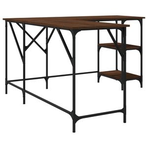 Escritorio para computadora de madera de ingeniería de roble marrón con patas ajustables de metal - Product Image 6