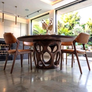 Luxali Eco-Friendly Durable Handmade Solid Wood <b>Round</b> <b>Dining</b> <b>Table</b> with Contemporary Design <b>4</b>-Seater Warm Atmosphere - Product Image 2