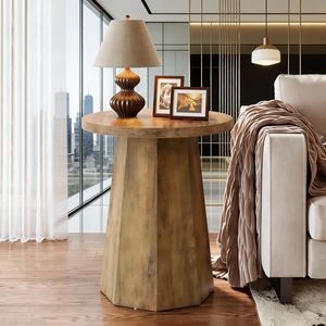 Tavolino Rotondo in Legno con Base Ottagonale, Utilizzabile come Comodino o Tavolino d'Appoggio - Product Image 1