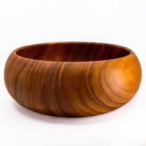 Bol à fruits élégant en bois massif, design moderne, fait main, léger, grain naturel, saladier en bois, écologique, pour le camping - Product Image 5