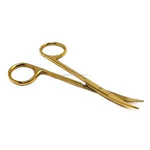 Tijeras Micro Iris Profesionales de 4.5 Pulgadas con Puntas Curvas y Asa Dorada, Herramienta Quirúrgica de Precisión Manual de Acero Inoxidable para Odontología - Product Image 1