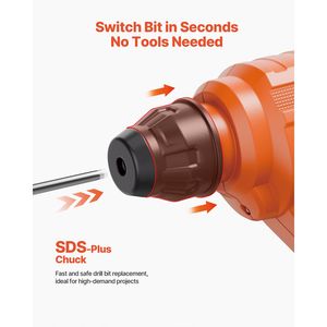 Trapano a percussione rotativo a batteria 20V, leggero, agli ioni di litio, con attacco SDS Plus da 0,6 pollici, kit di utensili elettrici con batteria - Product Image 5