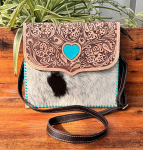 Bolso de cuero de piel de vaca Piedra turquesa Bolso de cuero con herramientas manuales Gypsy Boho Hecho a mano Western Elegante Multi Usos Bolsas - Product Image 3