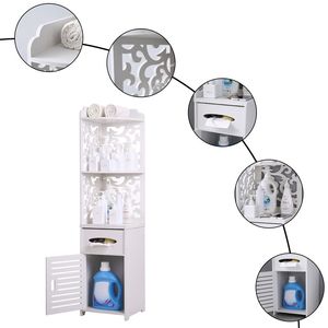 White Bathroom Furniture <b>Corner</b> Floor Cabinet with Toilet Paper <b>Storage</b> Organizer Shelf - Product Image 5