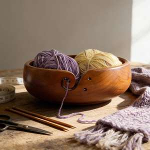 Bol à fil rond en bois, distributeur de fil fait main pour les passionnés de tricot, de crochet et de travaux d'aiguille - Product Image 2