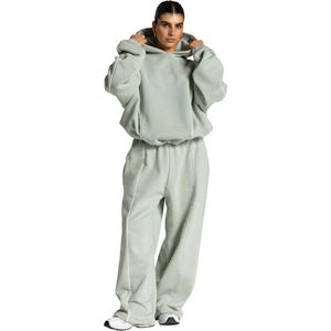 Ensemble de survêtement 2 pièces pour femme, coupe décontractée, 100% coton, imprimé délavé à l'acide, pour l'hiver, taille élastique, doublure intérieure - Product Image 1