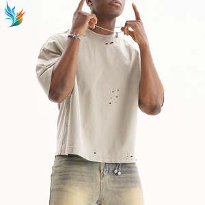 Camisetas Personalizadas OEM para Hombre, Estilo Vintage Desgastado, Tejido Grueso, Casual, Poliéster/Algodón, Manga Corta, Transpirable, de Secado Rápido - Product Image 3