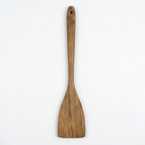 Spatule de cuisine en bois de teck naturel de haute qualité avec lame à bord plat, manche ergonomique fin et trou de suspension - Product Image 2
