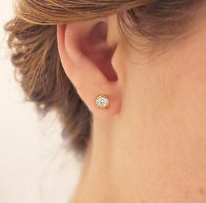 Minimalist Round Brilliant Cut Diamond <b>Stud</b> <b>Earrings</b> 18K Gold Plated Bezel Setting Unisex Everyday Wear Fine Jewelry - Product Image 2