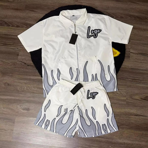 Survêtement pour garçons noir à imprimé flamme, manches courtes, fermeture éclair sur le devant, style sportif, été, séchage rapide, polyester, coupe classique, avec logo - Product Image 2