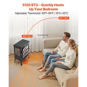 25.5 Inch Freestanding <b>Electric</b> Fireplace Stove <b>Heater</b> 1500W 5120BTU <b>Portable</b> Overheating Protection Adjustable Features Glass - Product Image 2