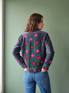 <b>Womens</b> Animal <b>Embroidered</b> Quilted Velvet <b>Jacket</b> with Mandarin Collar Breathable and Cotton Lined - Product Image 4