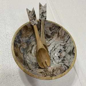 Customized Wooden Enamel Printed Serving Bowl With Spoons For Salad Fruits <b>Dinnerware</b> Top Selling Serving Bowl For Kitchenware - Product Image 2