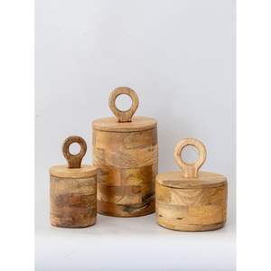 Sustainable Mango Wood Enamel Printed <b>Jar</b> <b>for</b> Dry Food <b>Storage</b> Wooden <b>Kitchen</b> Item - Product Image 4