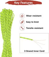 Cordes de fixation en paracorde vert fluorescent réfléchissant, ultralégères, à 3 brins, pour tentes de camping, randonnée et emballage