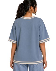 Camiseta Oversize para Mujer con Rayas Azul Polvoriento, Personalizada por el Fabricante, Cuello Redondo, Manga Corta, Ajuste Holgado, Suave y Transpirable para Verano - Product Image 2
