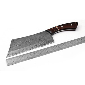 Nouvelle édition - Couteau de boucher en acier Damas forgé à la main, manche en bois, lame ambidextre de 7 pouces, surface goutte de pluie, couteau rasoir - Product Image 1
