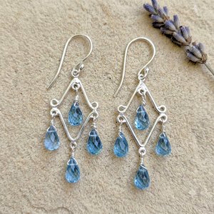 Boucles d'oreilles pendantes en forme de goutte de topaze bleue, argent sterling 925 plaqué rhodium, bijoux élégants faits à la main, cadeau - Product Image 5