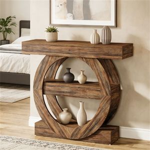 Consolle Principale con Ripiano Portaoggetti, Tavolino da Divano, Tavolo da Corridoio, Scaffale Decorativo, Consolle in Stile Rustico Farmhouse - Product Image 4