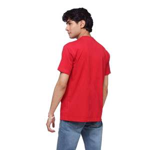Camiseta de punto de manga corta con cuello redondo para hombre, OEM ODM, 100% algodón, serigrafía, logotipo personalizado, roja, antipilling - Product Image 4
