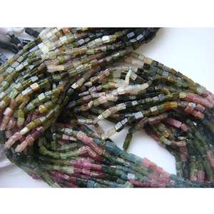 ลูกปัดพลอยทัวร์มาลีนธรรมชาติทรงลูกบาศก์ยาวรูปทรงรอนเดลล์ สำหรับทำเครื่องประดับแบบเส้น หินหลวม - Product Image 1