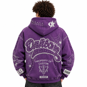 Sudadera con capucha para hombre, con bordado de telaraña, cremallera completa, corte oversize, detalles de tachuelas, forro polar grueso, gráfico, estilo urbano, venta al por mayor - Product Image 2