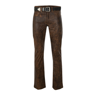 Pantalon droit en cuir marron pour homme, taille haute, style vintage avec ceinture, pour l'hiver - Product Image 5