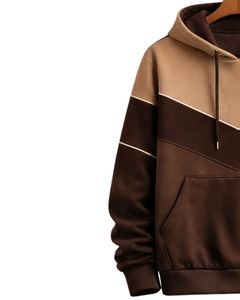 Sweat à capuche pour homme en coton molletonné, color block marron et kaki, style décontracté streetwear, fabricant sur mesure, fournisseur en gros de vêtements - Product Image 3