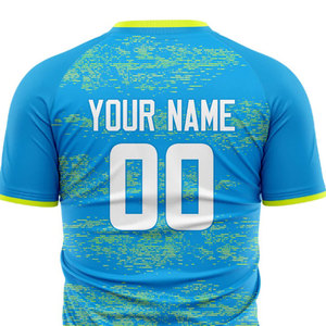 เสื้อฟุตบอลแบบซับลิเมชั่นสั่งทำพิเศษสำหรับผู้ชาย สีน้ำเงิน-เหลือง คอกลม แขนสั้น ผ้าโพลีเอสเตอร์ซับเหงื่อ ชุดทีม - Product Image 2