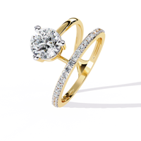 Ensemble de bagues de fiançailles en moissanite, taille brillant rond, or massif 18 carats, sertissage à griffes, bande pavée, style classique pour femme