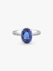 Ensemble de bagues de fiançailles de luxe 3 pièces en saphir bleu ovale créé en laboratoire pour femmes |   Bague de mariage empilable en or 18 carats avec accent de diamant rhodié - Product Image 3