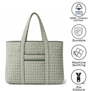 Bolsos Tote Acolchados de Algodón Ecológico Bohemio Ligeros con Estampado a Mano de Jaipur, con Cierre de Cremallera y Bolsillos Organizadores - Product Image 4