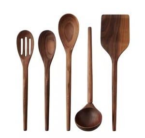 Juego de utensilios de cocina de madera de diseño moderno, cucharas y espátulas de madera antiadherentes para uso doméstico y en restaurantes. - Product Image 5